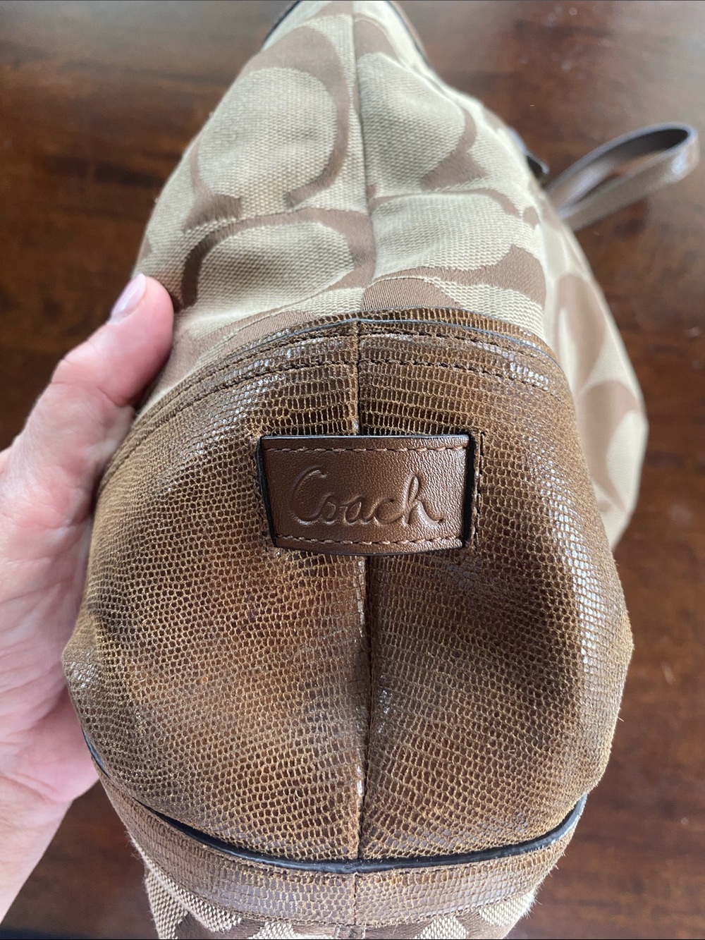 Coach Tan and Brown Signature Canvas Tote with Gold Hardware - Picture 2 of 12